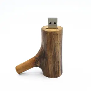 批发天然木质材料树枝形u盘拇指棒，带定制标志木盒