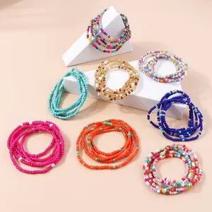 2024Europe and the United States rice beads long bracelet multi-layer colorful handmade beaded bracelets