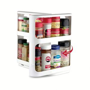 Double Layer Kitchen <b>Spice</b> Organizer <b>Rack</b> Holder Cabinet Pantry <b>Rotating</b> Storage Shelf - Product Image 1