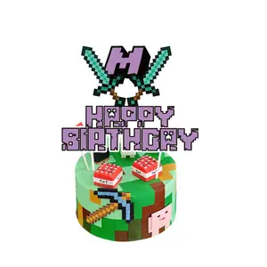 Minecraft GmaePartyデコレーションセットボーイズバースデーパーティーペーパーカップケーキトッパー紙コップ食器カスタマイズサービス