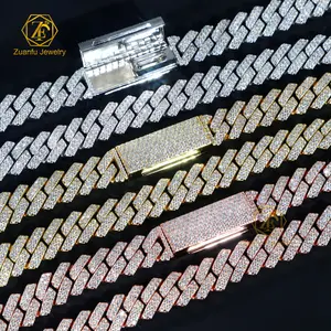 Usine en gros livraison directe VVS Moissanite diamant 925 chaîne à maillons cubains 10mm 12mm 13mm 15mm Hip Hop collier hommes bijoux