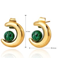 Bijoux OEM personnalisés plaqués or véritable 18 carats, pierres naturelles malachite, turquoise, lapis-lazuli, œil de tigre, boucles d'oreilles clous lune