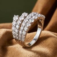 Bague en argent plaqué multi-rangs avec zircone cubique, personnalisable OEM/ODM, vente en gros