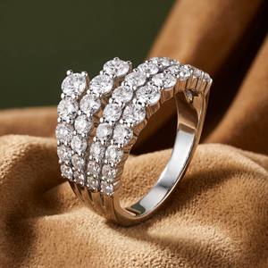 Glam Women's <b>Cocktail</b> <b>Ring</b> Zircon Claw Setting Platinum Plated Stainless Steel Heart Shape Trendy Wedding Engagement <b>Ring</b> - Product Image 3