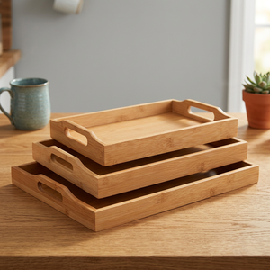 Bandeja de Servir de Bambú, Plato de Servir de Madera Hecho a Mano, Bandeja Decorativa para Alimentos para el Hogar, Hotel, Restaurante - Product Image 5