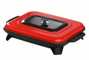 ガラス蓋付き電気グリドル - 家庭用ノンスティック韓国風BBQグリルパン、レッド - Product Image 2