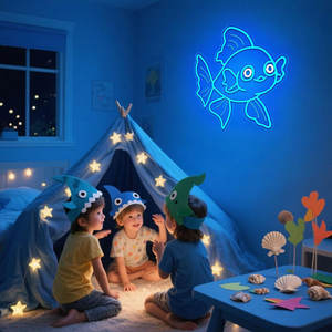 Enseignes au néon pour décoration murale, enseignes LED en forme de <span class=keywords><strong>poisson</strong></span> <span class=keywords><strong>rouge</strong></span> bleu porte-bonheur pour décoration murale, décoration de chambre à thème océanique, cadeaux de Noël - Product Image 2