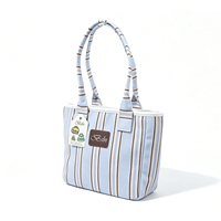 Tas Tote Kanvas Kapasitas Besar dengan Logo yang Dapat Dikustomisasi, Tas Selempang Kasual Wanita Bergaris untuk Promosi Merek