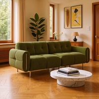 Nuevo Sofá Retro Bauhaus de Mediados de Siglo, Tapizado en Tela Chenille Verde, Cómodo y Suave para Sala de Estar