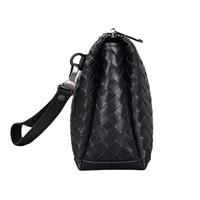 Pochette en cuir véritable noir tressé avec fermeture éclair supérieure, sangle de poignet amovible, sacs à main en cuir de vachette ciré