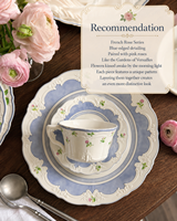 Service de table en céramique de luxe vintage à motifs floraux en relief, assiettes, bols, tasses et plateaux en porcelaine française pour mariage, HORECA et usage domestique