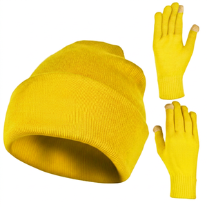 Bonnet unisexe en tricot d'hiver avec gants tactiles, couleur bleu uni, décontracté, pour l'extérieur, pour adultes - Product Image 2