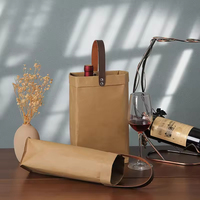 Sac cadeau en papier kraft imperméable avec poignée pour l'emballage d'une seule bouteille de vin