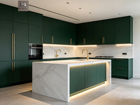 Meubles de cuisine îlot en marbre vert de luxe léger, design moderne, ensemble complet en bois massif avec évier
