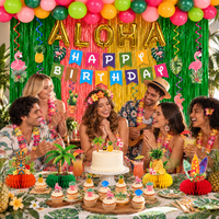 Kit de Décorations de Fête Hawaïenne Luau en Gros, 76 Pièces : Bannière Aloha, Ballons, Rideaux en Nid d'Abeille et Franges pour Anniversaire Tropical