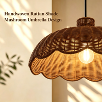 Lustre suspendu en rotin et fer réglable en hauteur Langde pour salon, hôtel, salle à manger et chambre - Installation facile