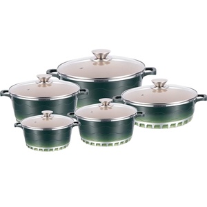 Juego de utensilios de cocina de aluminio fundido, <span class=keywords><strong>ollas</strong></span> de uso General para Gas y Cocina de Inducción, no admite sopa de Color verde ondulado - Product Image 1