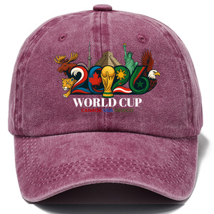 Gorra estilo Dad Hat de 6 paneles con visera curva, ajustable, de algodón lavado vintage, con estampado del Torneo de Fútbol 2026, regalo <span class=keywords><strong>para</strong></span> aficionados al fútbol, venta al por mayor de fábrica OEM - Product Image 1