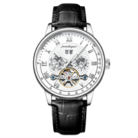 Montre automatique mécanique Poedagar 1409 pour homme, de luxe, étanche, avec affichage de la date et du jour, en cuir, design ajouré, pour homme d'affaires