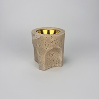 Diffuseur d'huiles essentielles et porte-bougie en polyrésine, style mid-century moderniste, imitation marbre travertin sculpté vintage