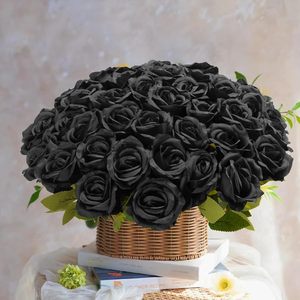 36/52 قطعة من الورود السوداء الاصطناعية، باقة ورود حريرية واقعية للزفاف وديكور المنزل - Product Image 4