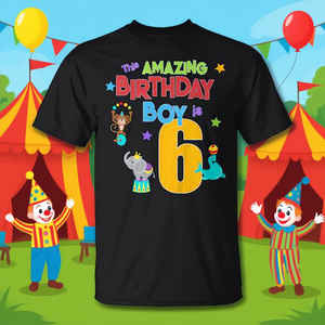 T-shirt pour enfants de 6 ans, fête d'anniversaire sur le thème du cirque, le superbe garçon d'anniversaire a six ans - Product Image 3