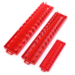 <b>Plastic</b> Sleeve Holder 3Pc Set Metric System Mechanic Tool Organizer Storage Rack Red - Product Image 1