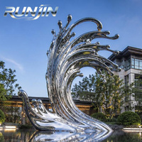 Grande sculpture d'art métallique en acier inoxydable, vague abstraite de surf, finition miroir, superposée, pour extérieur, fontaine d'eau, monument personnalisé