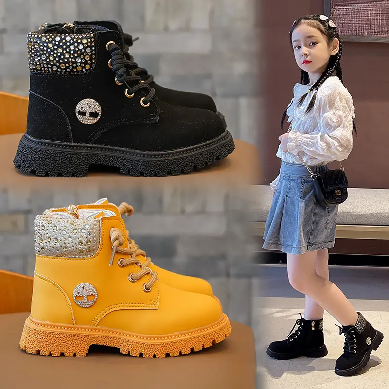 Girls Martin Boots Fall/Winter New British Style Trend Retro Boots Big And Medium Children Soft-Soled Casual Boot Solid Color