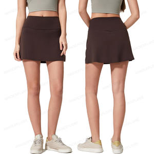 Falda deportiva de cintura alta con sensación desnuda con bolsillos cortos integrados, minifaldas de tenis deportivos personalizables de línea A para mujer - Product Image 1