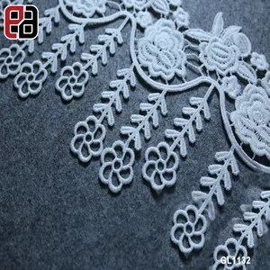 Factory Price White Color Polyester Rose Flower Guipure Lace Trim With Tassel For Fashion DIY Garment Sleeve