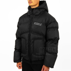 Vestes en duvet personnalisées pour hommes, vêtements d'hiver, veste en nylon de haute qualité, double fermeture éclair, coupe et couture, veste matelassée noire en duvet pour hommes - Product Image 2