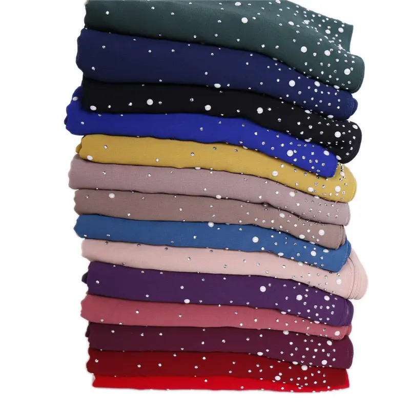 2021 Nieuwe Kralen Chiffon Hijab Moslim Diamant Parel Sjaal Vlakte Vrouwen Pashmina Shawl Lange Sjaal Bandana Hoofd Wrap