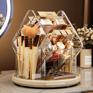 Cosmetic Rotating <b>Makeup</b> Organizer With Brush Holder Lipstick Storage Rack Jewelry Display Stand For <b>Dressing</b> <b>Table</b> Desktop - Product Image 4