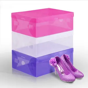 Caixa de sapatos empilhável de plástico transparente, organizador de armazenamento de calçados