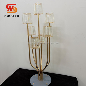 SMOOTH New Hot Sale Gold Metal Stand 7 Arms Crystal <b>Lamp</b> for Wedding Centerpieces Gold Metal Canddelabra with With Glass <b>Shades</b> - Product Image 2