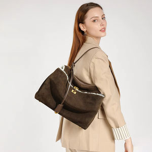 Bolsos de Hombro Retro de Alta Gama para Mujer, Gran Capacidad, Cuero Vacuno Genuino, Lana de Cordero, Piel de Cabra Esmerilada, Gamuza Suave - Product Image 3