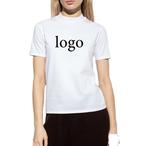 T-Shirt da <span class=keywords><strong>donna</strong></span> <span class=keywords><strong>Slim</strong></span> in tinta unita con logo personalizzato girocollo bianco nero a manica corta in cotone estivo da <span class=keywords><strong>donna</strong></span> - Product Image 1