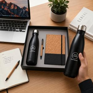 Ensemble cadeau promotionnel d'entreprise de luxe avec logo personnalisé : carnet A5, stylo et bouteille d'eau isotherme sous vide - Product Image 2