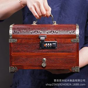 Wooden Jewelry Box Solid Wood Rectangle With <b>Lock</b> <b>Portable</b> Jewelry Storage Shandong Made - Product Image 3