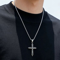 Neo-gotische middeleeuwse vintage anti-aanslag waterdichte 316 roestvrijstalen modehanger gotische kruisketting voor heren