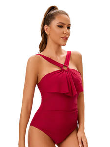 Elegante traje de baño de talla grande para mujer europea americana, ropa de playa de una pieza, corte trasero Sexy, patrón sólido, bloque de Color - Product Image 5
