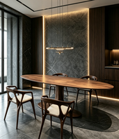 Table à manger ovale en bois massif de luxe italien, design unique, base centrale, chaise de salle à manger en bois pour maison de luxe, villa haut de gamme