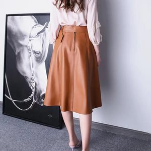 New Arrival Pleated leather skirts for <b>women</b> Elegant Brown A-Line <b>women's</b> midi skirt Office Casual Daily Wear <b>women</b> formal skirt - Product Image 2