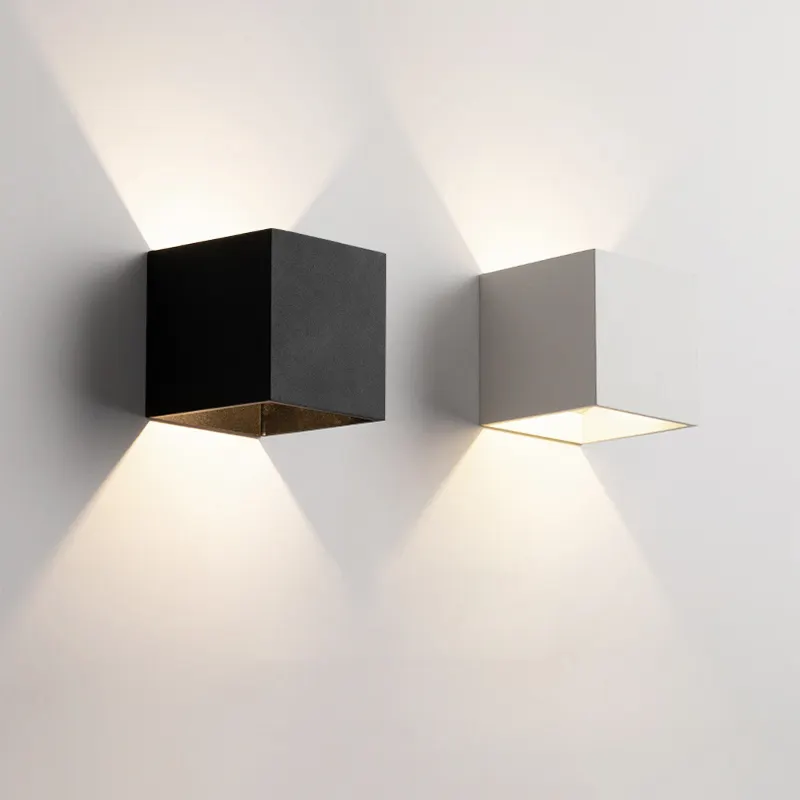 LuxHolic Modern Outdoor Led Decorative Sconce Wall Lamp Up And Down Adjustable Beam Angle White Black 6W Cube Led Wall Light
