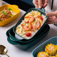 Plat de cuisson binaural en céramique nordique pour gâteau pain aile de poulet Steak fromage riz-plat et assiette polyvalents pour la cuisson