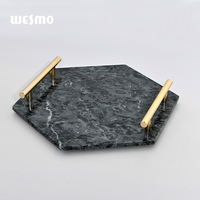 Table de bureau moderne en marbre hexagonal gris Plateau cosmétique pour parfums en marbre avec poignée
