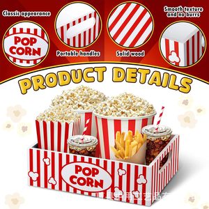 Caja de almacenamiento para palomitas de maíz, bandeja para aperitivos de fiesta a rayas rojas y blancas con asa para noche de cine, para guardar palomitas de maíz, dulces y bebidas - Product Image 3