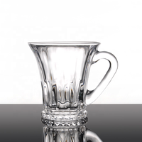 Set Cangkir Teh dan Piring Kaca, Cangkir Kopi Kaca Bening Berukir dengan Gagang, Cangkir Minum Gaya Arab untuk Rumah dan Restoran