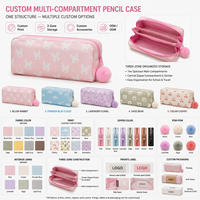 Trousse à crayons à imprimé lapin rose avec tirette de fermeture éclair pompon et poche intérieure zippée pour fournitures scolaires 1